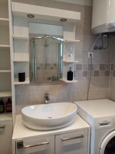 a bathroom with a sink and a mirror at Apartman Pećine in Rijeka +21 photos