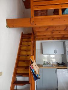 a kitchen with a loft with a ladder and a sink at Talaris La Palmyre in Les Mathes