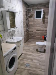 ein Badezimmer mit einem WC, einem Waschbecken und einer Waschmaschine in der Unterkunft BONACA - BAR in Bar