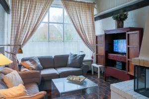 sala de estar con sofá y TV en Ferienwohnung die Scheune, en Utersum