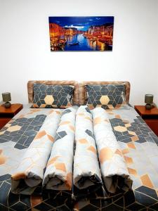 um quarto com uma cama com um quadro na parede em Apollon home apartments em Bar