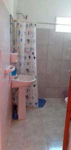 y baño con lavabo y ducha. en OHANA en Mina Clavero