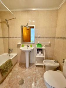 トレビエハにあるSunny Green Apartmentのバスルーム(洗面台、トイレ、バスタブ付)