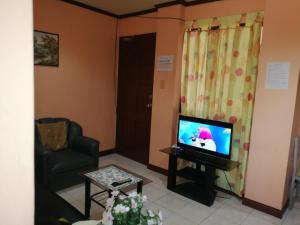 a living room with a television and a chair at Cranberry's place #3 in Iloilo City