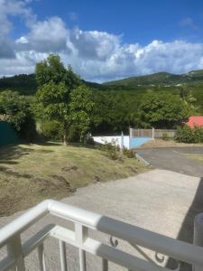 a view from a balcony of a yard with a tree at ALIZÉ CAP in Sainte-Anne