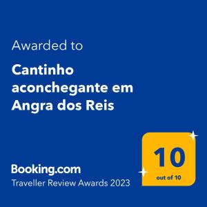 Πιστοποιητικό, βραβείο, πινακίδα ή έγγραφο που προβάλλεται στο Cantinho aconchegante em Angra dos Reis
