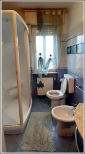 a bathroom with a shower and a toilet and a sink at STANZA ORO bagno con doccia idromassaggio in Udine