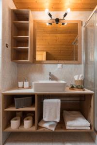 ein Bad mit einem Waschbecken und einem Spiegel in der Unterkunft Hiša Rodica in Bohinj