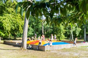 托雷哥夫的住宿－First Camp Torekov-Båstad，一群人在公园的游泳池里玩耍