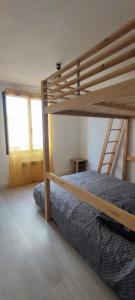 a bedroom with two bunk beds and a ladder at Au cœur du village d' Argelès-sur-Mer in Argelès-sur-Mer