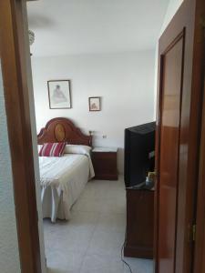 1 dormitorio con 1 cama y TV. en Room in Guest room - Double Room in Chalet in Toledo, en Toledo