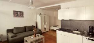 salon z kanapą i kuchnią w obiekcie Kardinal Studios w Wiedniu