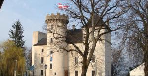 zamek z flagą na górze w obiekcie Le troubadour w mieście La Roche-sur-Foron