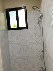 a bathroom with a shower with a window at Suncrest Inn in Butuan