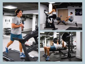 four pictures of a man exercising on a gym machine at Casa Bodhi Boutique Hotel & Spa in Marbella