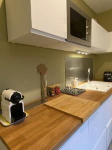 a kitchen with a sink and a counter top at Spacieux logement au pied du Vercors in Saint-Jean-en-Royans