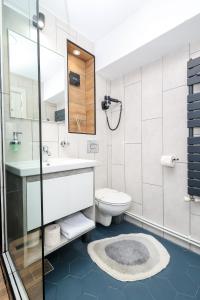 ein Bad mit einem Waschbecken und einem WC in der Unterkunft Ioana Residence Bucovina in Câmpulung Moldovenesc