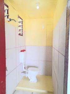 uma casa de banho com um WC branco num quarto em Mana Lagoon Backpackers em Mana Island