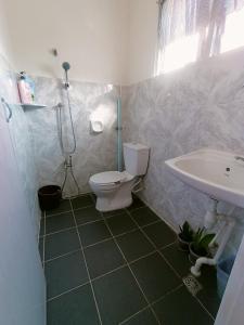 ein Bad mit einem WC und einem Waschbecken in der Unterkunft De'Manda Homestay in Sandakan