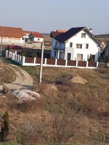 uma casa branca numa colina com um quintal em Casa Tisa em Oradea