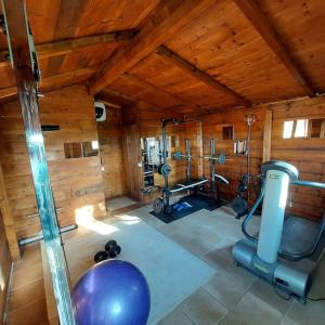una habitación con un gimnasio con equipamiento de ejercicio. en Villa Tutti i colori del Chianti, en Linari