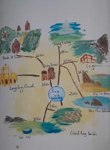 a drawing of a map on a refrigerator at Sông Suối Homestay in Quy Nhon