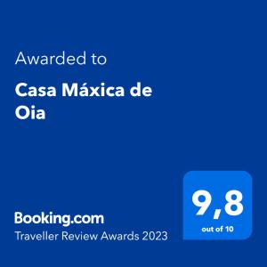 een screenshot van een mobiele telefoon met de tekst toegekend aan casa masica de bij Casa Máxica de Oia in Oia