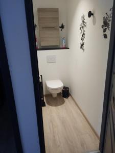 bagno con servizi igienici e specchio a parete di OCEANE a Champagné-les-Marais