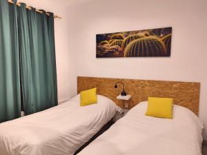 2 Betten mit gelben Kissen in einem Zimmer in der Unterkunft La Casa de Pedro Verdugo Apartamento Turístico in Córdoba