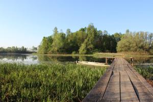 un puente de madera sobre un cuerpo de agua en Rural Tourism Family Ravlic, en Mužilovčica