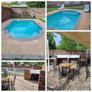 a pool with a table and chairs next to it at Gorgeous Gecko Guesthouse in Modimolle