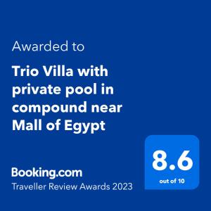 Certificato, attestato, insegna o altro documento esposto da Trio Villa with coverable private pool in compound near Mall of Egypt