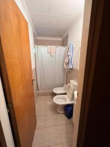 mała łazienka z toaletą i prysznicem w obiekcie Casa de Montaña w mieście La Angostura