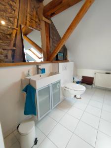 a bathroom with a sink and a toilet at Schlaf mal im Denkmal in Birstein