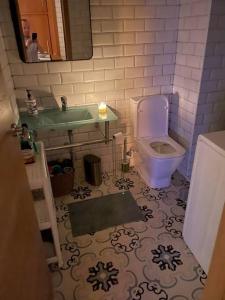 a small bathroom with a toilet and a sink at Cozy Renovated Studio located in centre of Benalmadena and Puerto Marina in Benalmádena