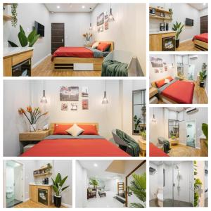 a collage of photos of a bedroom and a room at Homestay#Hoàn Kiếm#NiceRoom#GoodPrice in Hanoi