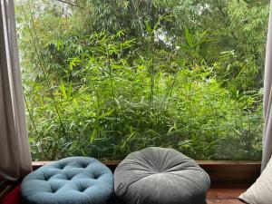 two bean bags sitting in front of a window at Cat Homestay in Hue