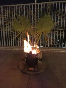 una hoguera en un patio por la noche en "B" SPACIO Hostel y Arte -Habitación Compartida- en Mendoza