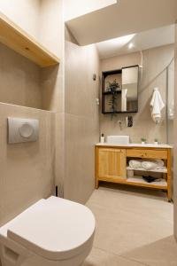 a bathroom with a toilet and a sink at Old Port Riverside Apartments in City Center in Belgrade