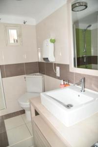 a bathroom with a sink and a toilet and a mirror at Rez de chaussée de Villa Marseille 9ème in Marseille