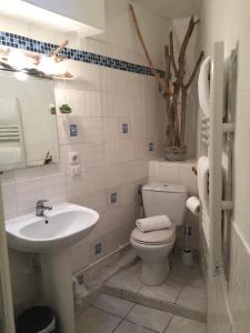 La salle de bains est pourvue de toilettes et d'un lavabo. dans l'établissement Studio centre avec terrasse, à Avignon