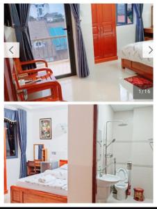 2 foto di una camera con letto e bagno di Minh Quân hotel a Vung Tau