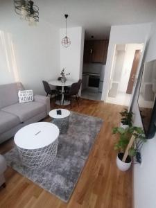 a living room with a couch and a table at Sofija City BL in Banja Luka