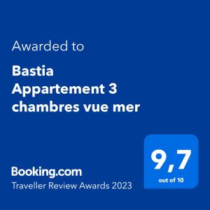 a screenshot of a phone with the text awarded to baja agreement pharmacies we at Bastia Appartement 3 chambres vue mer in Bastia