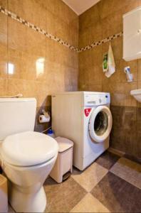 MelidhónionにあるSklavaki Traditional Apartmentsのバスルーム(トイレ、洗濯機付)