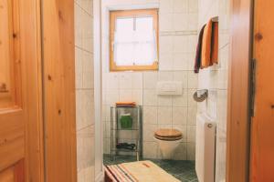 een kleine badkamer met een toilet en een raam bij Pichlerhof Sommmercard - Urlaub am Bauernhof in Birnberg
