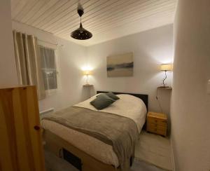 sypialnia z łóżkiem i dwiema poduszkami w obiekcie Gérardmer Appt 4/6 rez de jardin w mieście Gérardmer