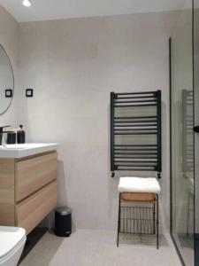 a bathroom with a toilet and a sink and a shower at Apartamento con suite, zona de trabajo y yoga wifi y garaje in Castro-Urdiales