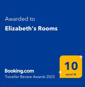 Certifikát, hodnocení, plakát nebo jiný dokument vystavený v ubytování Elizabeth's Rooms