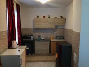 Una pequeña cocina con encimera y refrigerador. en Guest house Kolasin, en Kolašin